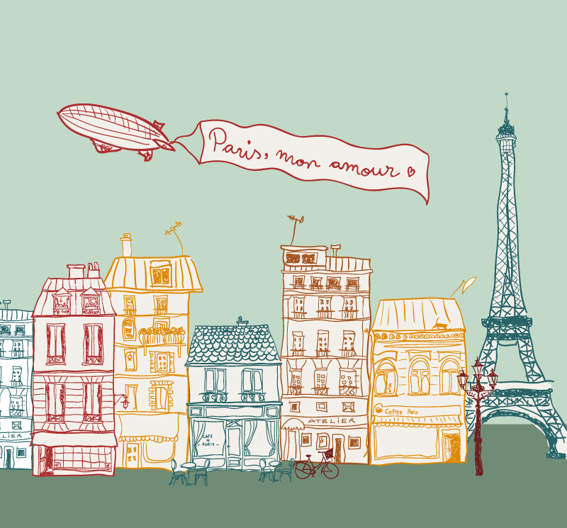 Paris street painting scenery vector material
