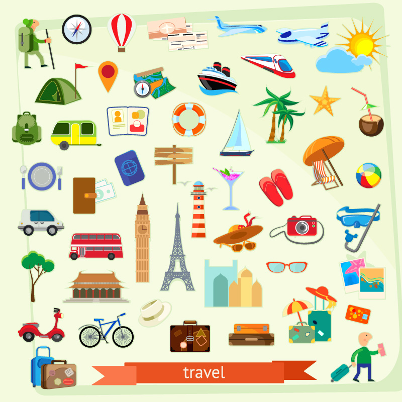 50 models travel element icon vector
