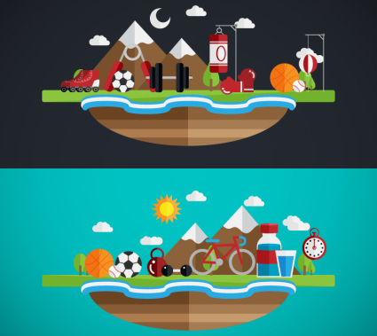 Group 2 flat movement element vector illustration
