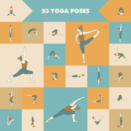 23 yoga postures action vector material
