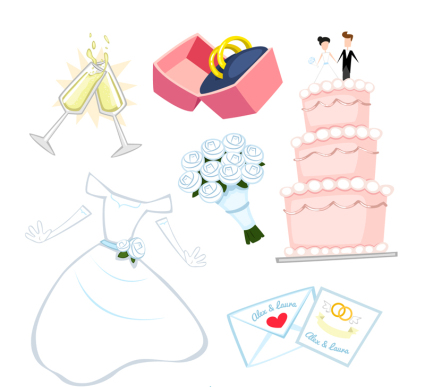 6 Vector cartoon wedding elements