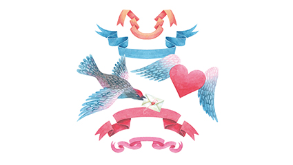 4 color watercolor ribbon banners vector material