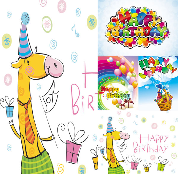 Cartoon happy birthday vector material

