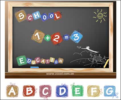 Cartoon effect of the letters and figures vector material