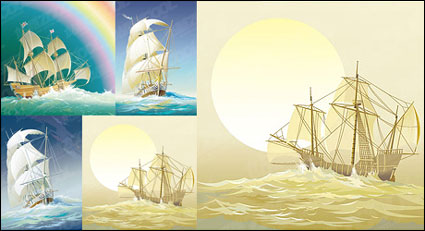 4 beautiful old sailing Vector