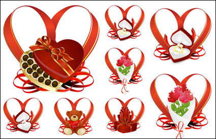 Heart-shaped ribbon and gift - Vector