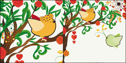 hand-painted illustrations Love birds  01 - Vector