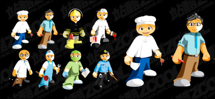 Eight kinds of professional cartoon characters vector material