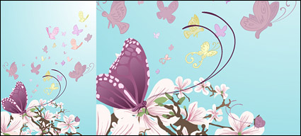 Purple flowers and butterflies